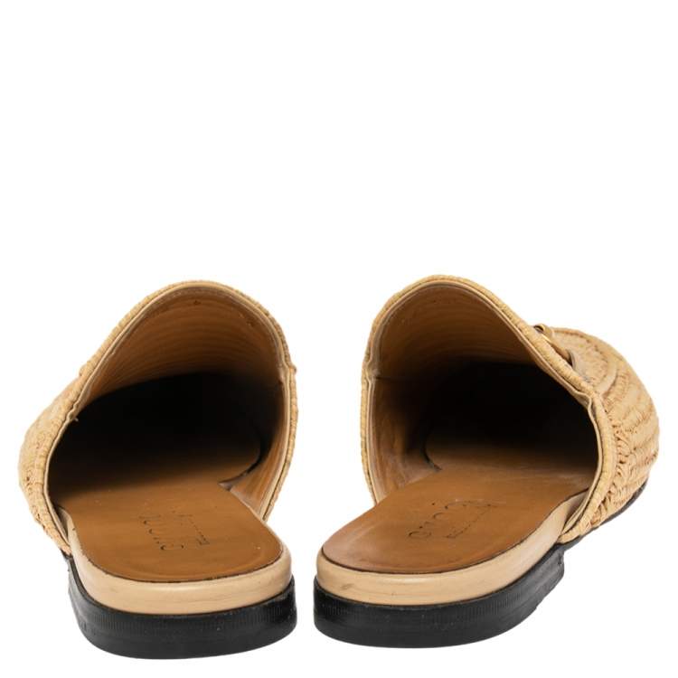 Pre Owned Gucci Beige Raffia Princetown Horsebit Mule Sandals Size 40