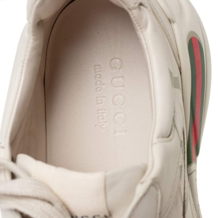 Pre Owned Gucci Cream Leather Rhyton Logo Low Top Sneakers Size 43