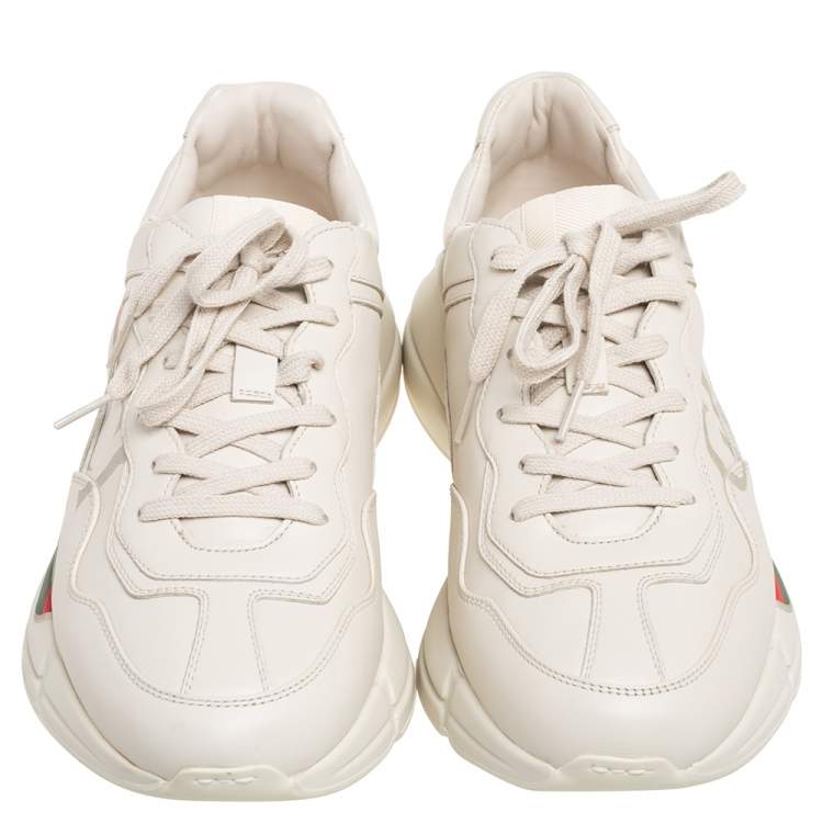 Pre Owned Gucci Cream Leather Rhyton Logo Low Top Sneakers Size 43