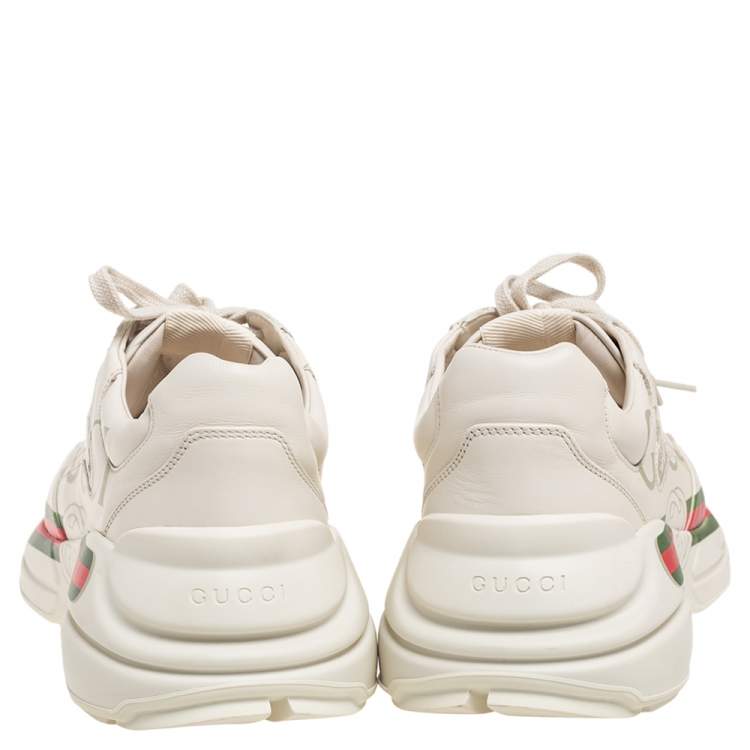 Pre Owned Gucci Cream Leather Rhyton Logo Low Top Sneakers Size 43