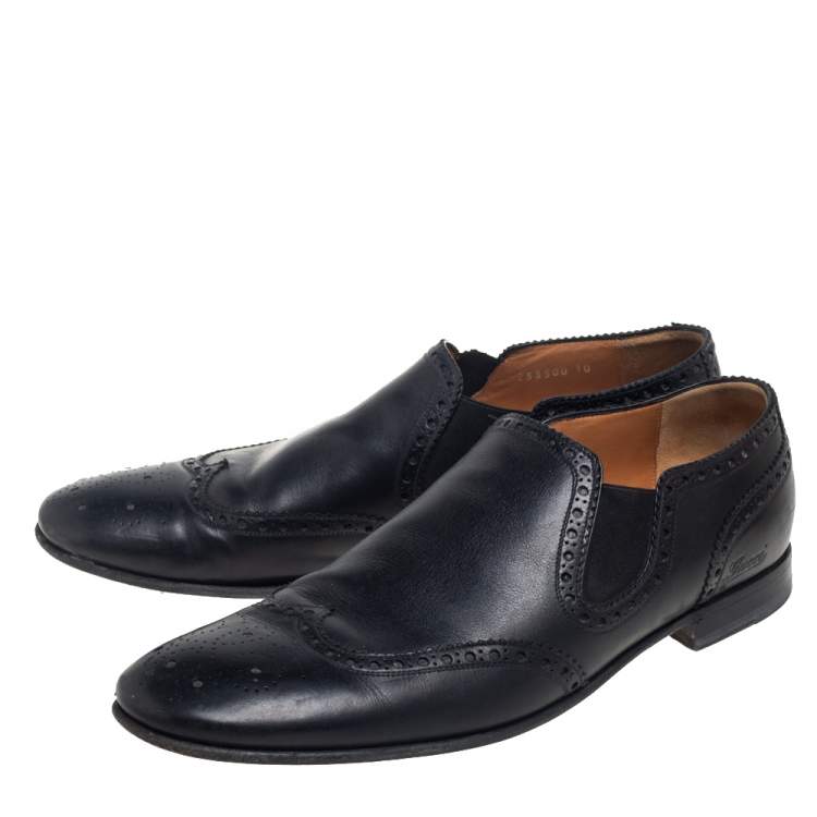 Pre Owned Gucci Black Brogue Leather Loafers Size 44
