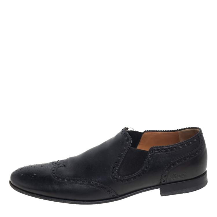 Pre Owned Gucci Black Brogue Leather Loafers Size 44