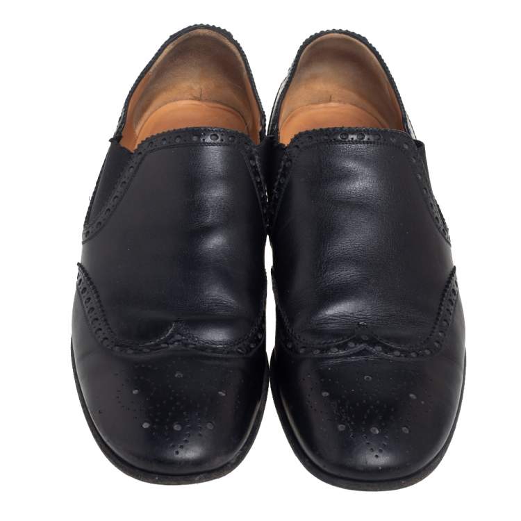 Pre Owned Gucci Black Brogue Leather Loafers Size 44
