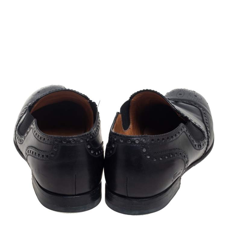 Pre Owned Gucci Black Brogue Leather Loafers Size 44