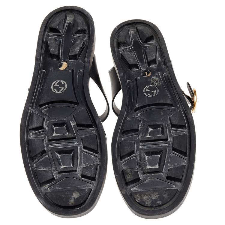 Pre Owned Gucci Black Rubber GG Marmont And Tiger Embellished Buckle Strap Sandals Size 42