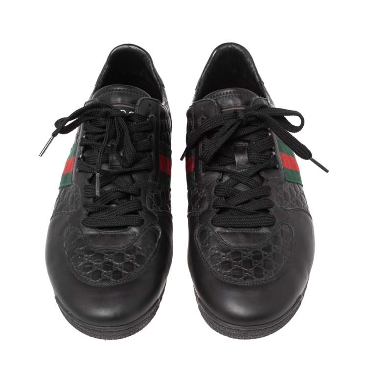 Pre Owned Gucci Black Guccissima Leather Low Top Sneakers Size 44