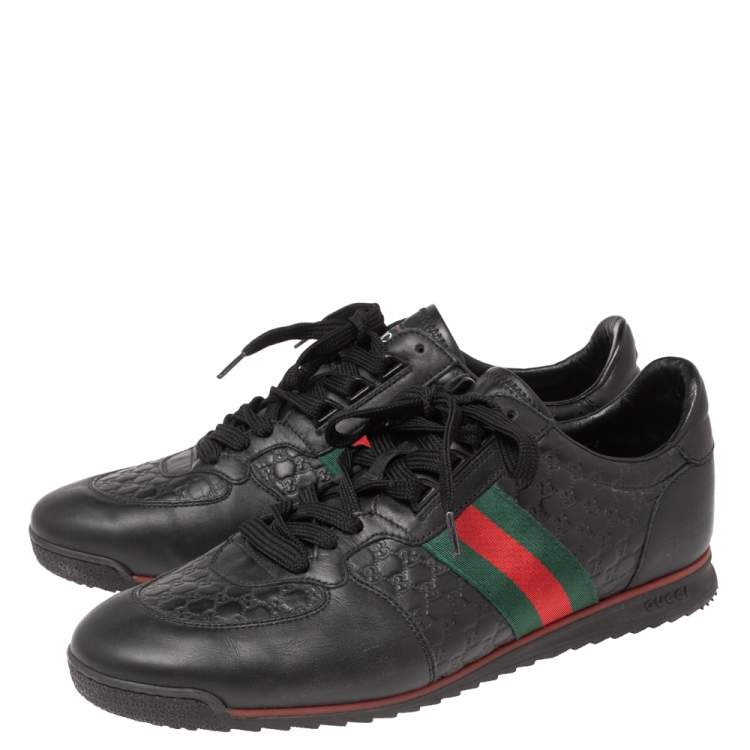 Pre Owned Gucci Black Guccissima Leather Low Top Sneakers Size 44