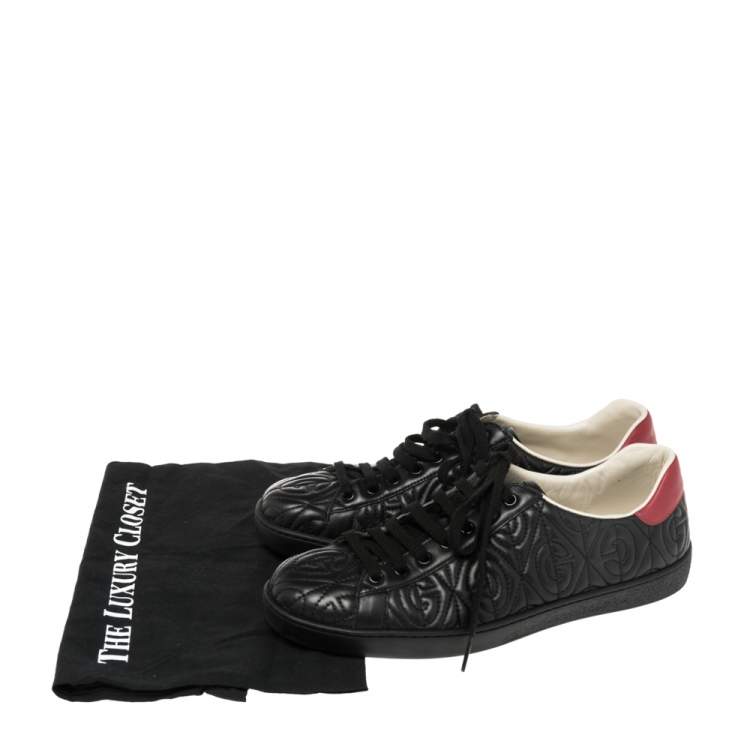 Pre Owned Gucci Black Leather Ace Rhombus Sneakers Size 42