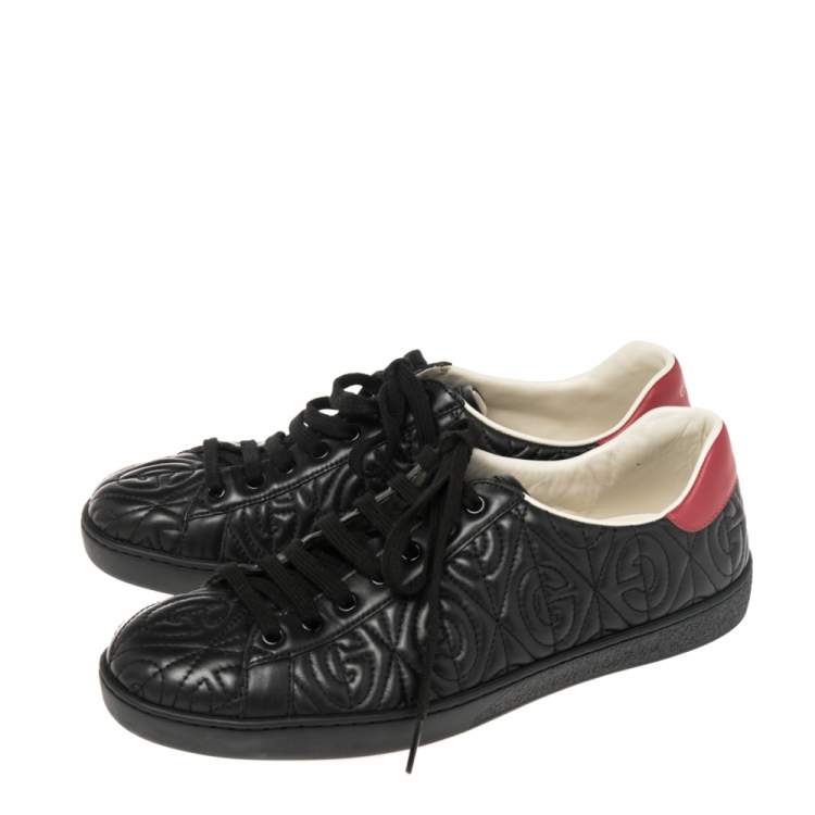 Pre Owned Gucci Black Leather Ace Rhombus Sneakers Size 42