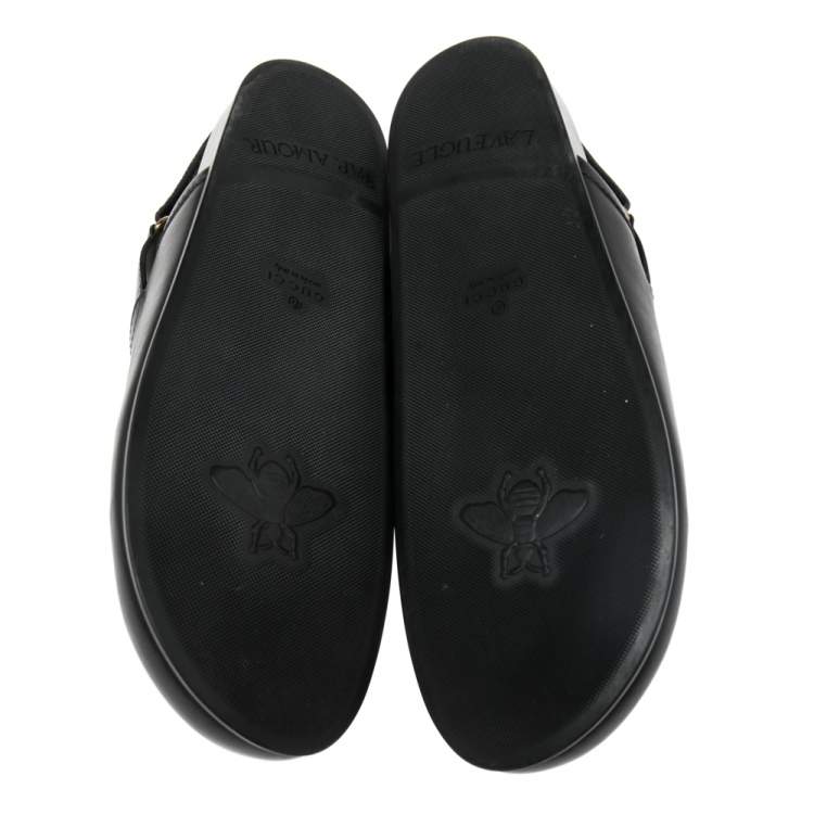 Pre Owned Gucci Black Leather River Sling Horsebit Mule Sandals Size 45