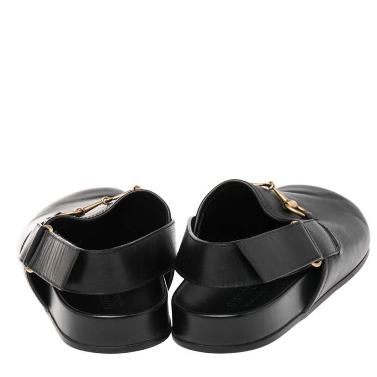 Pre Owned Gucci Black Leather River Sling Horsebit Mule Sandals Size 45
