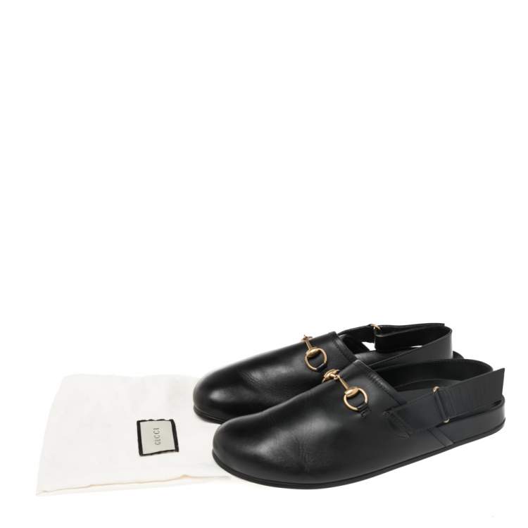 Pre Owned Gucci Black Leather River Sling Horsebit Mule Sandals Size 45