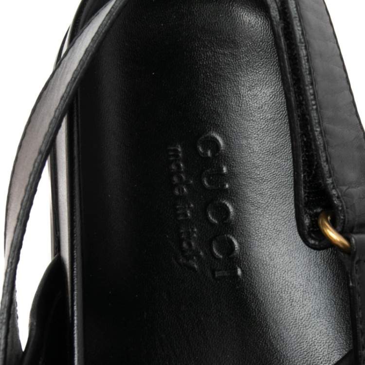 Pre Owned Gucci Black Leather River Sling Horsebit Mule Sandals Size 45