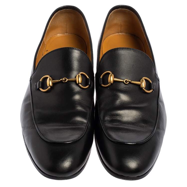 Pre Owned Gucci Black Leather Horsebit Loafers Size 44.5