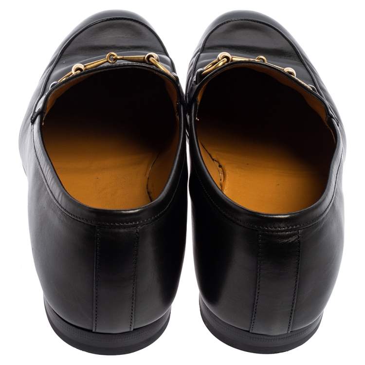 Pre Owned Gucci Black Leather Horsebit Loafers Size 44.5