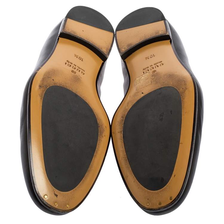 Pre Owned Gucci Black Leather Horsebit Loafers Size 44.5