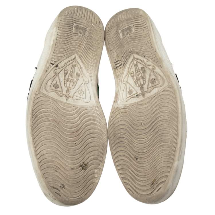 Pre Owned Gucci White Leather Ace Embroidered Snake Low Top Sneakers Size 44