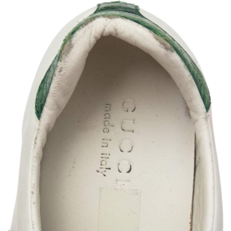 Pre Owned Gucci White Leather Ace Embroidered Snake Low Top Sneakers Size 44