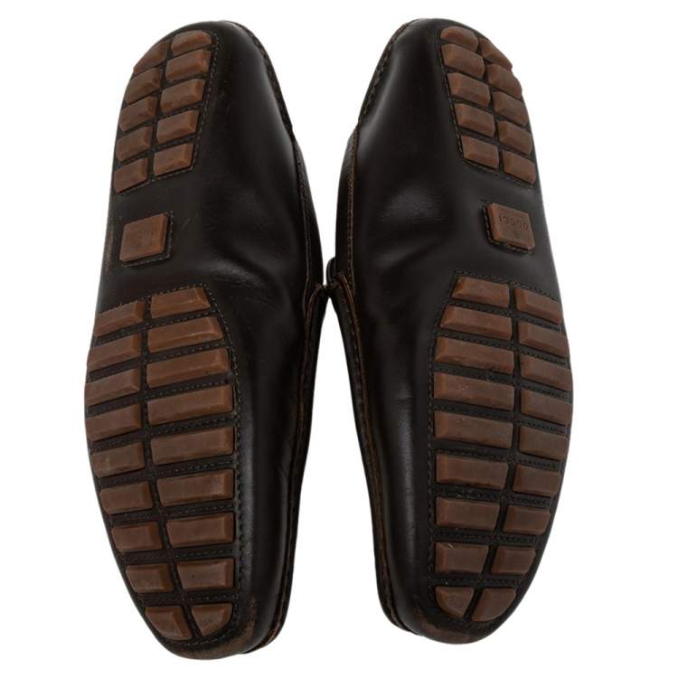 Pre Owned Gucci Brown/Beige GG Canvas And Leather Slip On Loafers Size 42.5