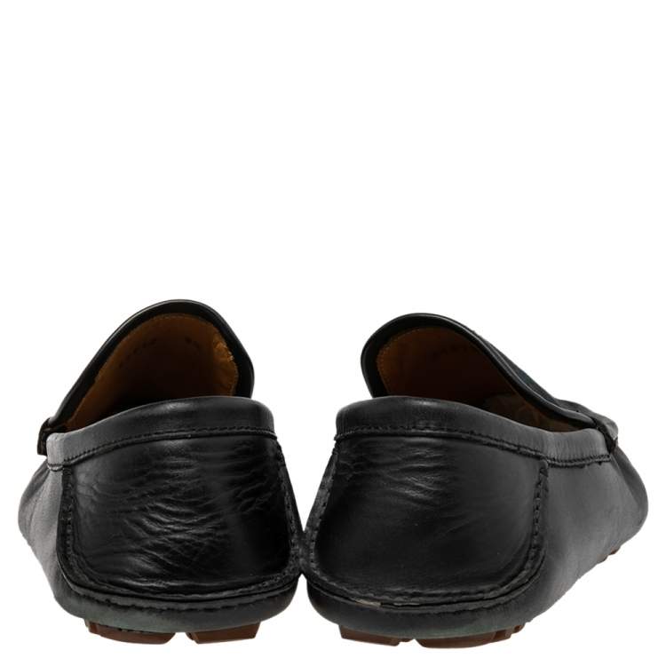 Pre Owned Gucci Blue/Black Leather and GG Canvas Slip On Loafers Size 42.5