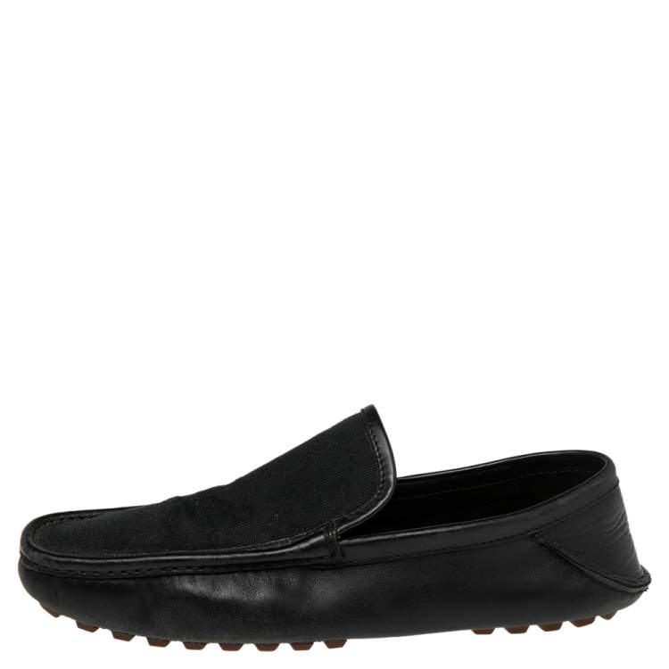 Pre Owned Gucci Blue/Black Leather and GG Canvas Slip On Loafers Size 42.5