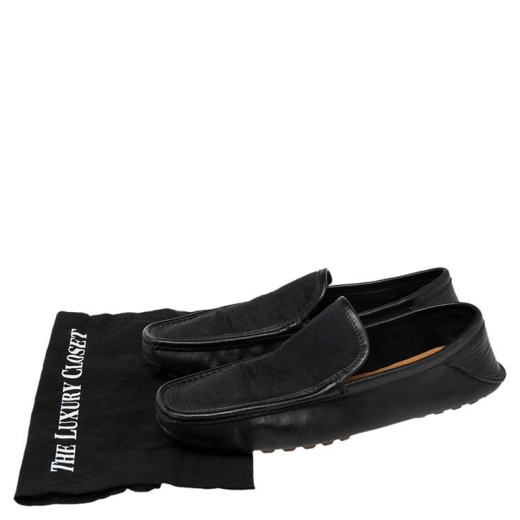 Pre Owned Gucci Blue/Black Leather and GG Canvas Slip On Loafers Size 42.5