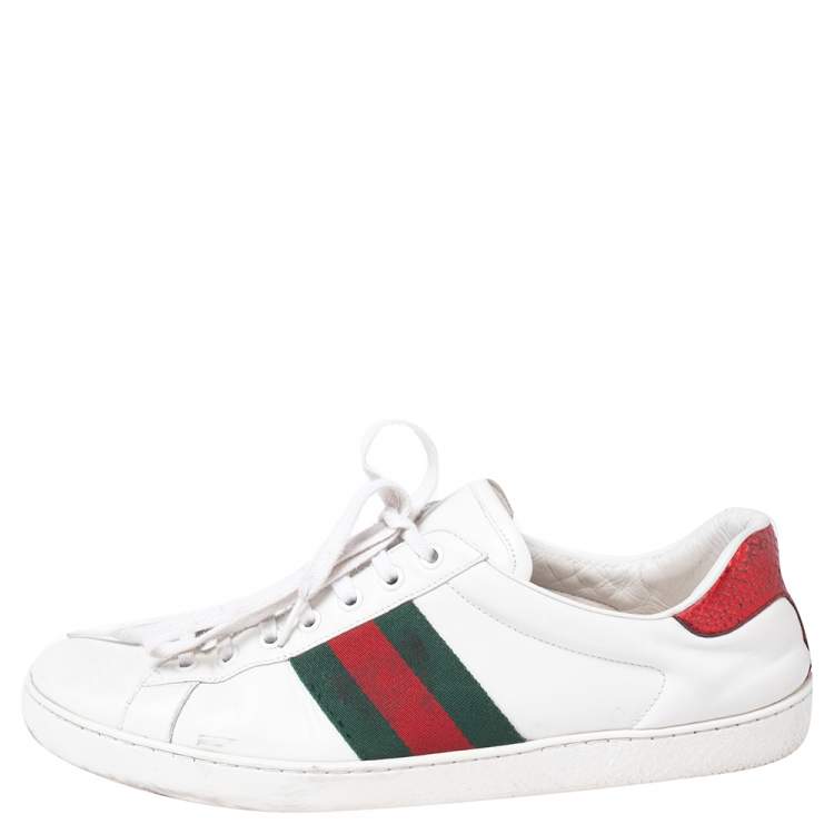 Pre Owned Gucci White Leather Ace Embroidered Tiger Low Top Sneakers Size 44