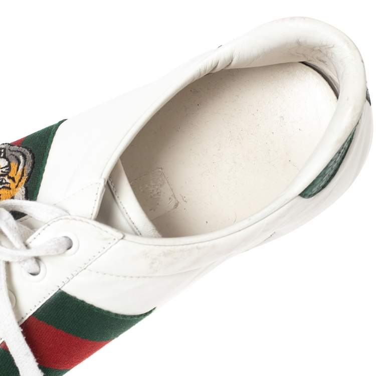 Pre Owned Gucci White Leather Ace Embroidered Tiger Low Top Sneakers Size 44