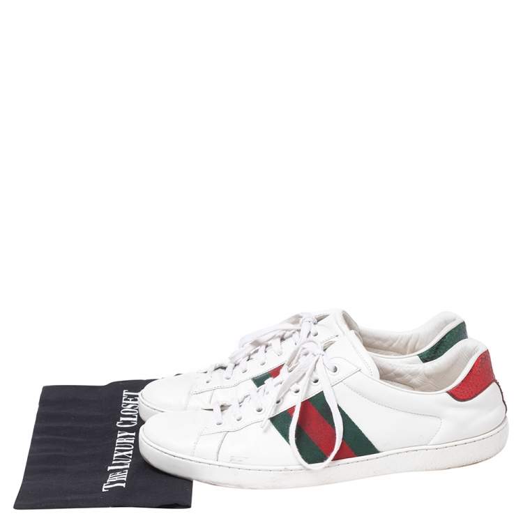 Pre Owned Gucci White Leather Ace Embroidered Tiger Low Top Sneakers Size 44