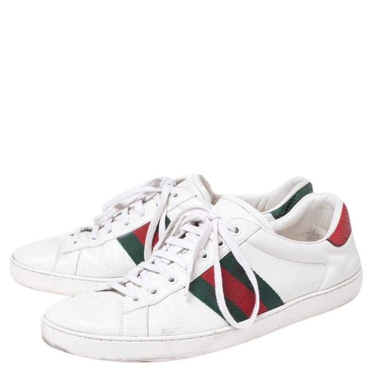 Pre Owned Gucci White Leather Ace Embroidered Tiger Low Top Sneakers Size 44