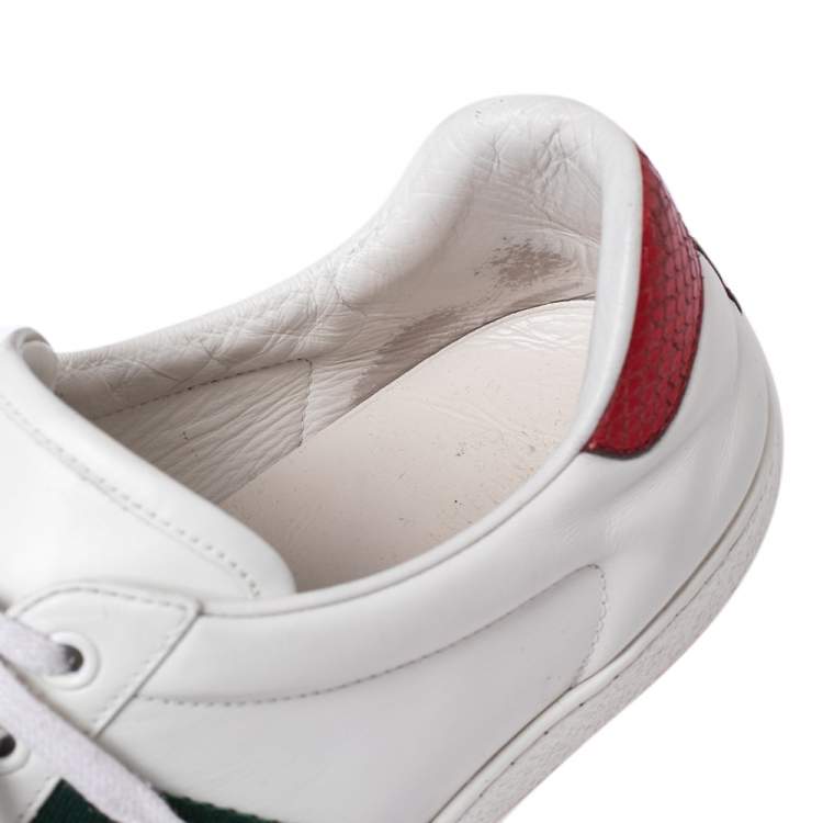 Pre Owned Gucci White Leather Ace Embroidered Tiger Low Top Sneakers Size 44