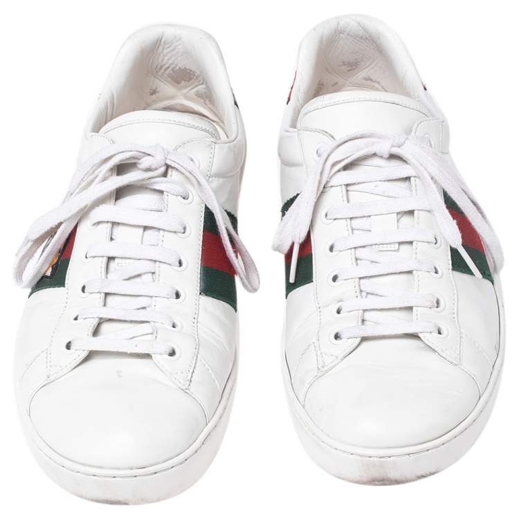 Pre Owned Gucci White Leather Ace Embroidered Tiger Low Top Sneakers Size 44