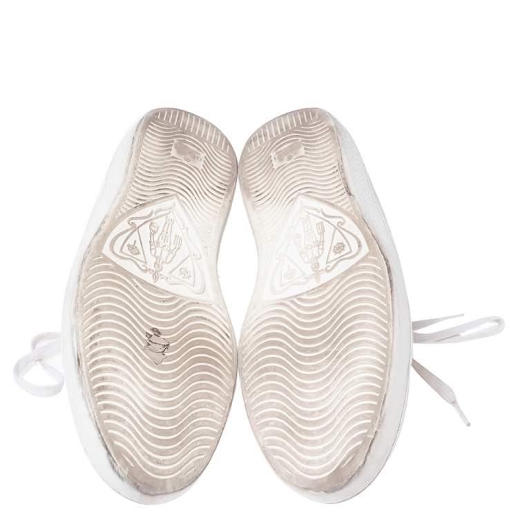 Pre Owned Gucci White Leather Ace Embroidered Tiger Low Top Sneakers Size 44