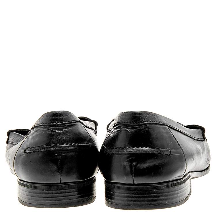 Pre Owned Gucci Black Leather Horsebit Embossed Slip On Loafers Size 44.5