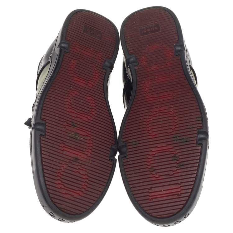 Pre Owned Gucci Black Patent Leather Interlocking G Hologram Logo Low Top Sneakers Size 41