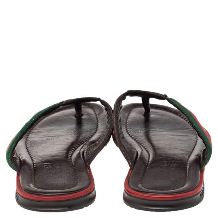 Pre Owned Gucci Brown Micro Guccissima Leather Web Thong Flip Flop Sandals Size 40