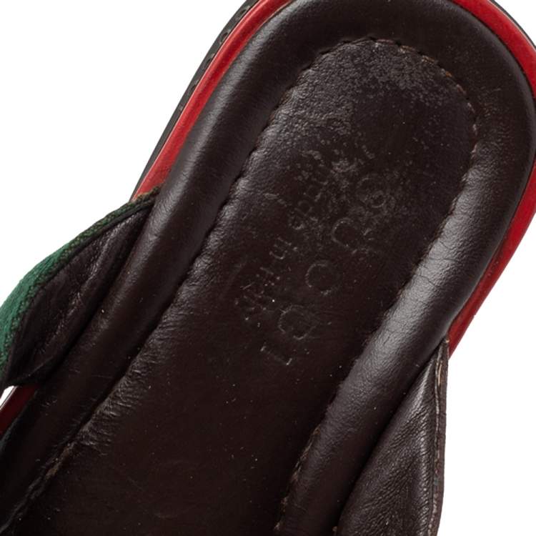 Pre Owned Gucci Brown Micro Guccissima Leather Web Thong Flip Flop Sandals Size 40