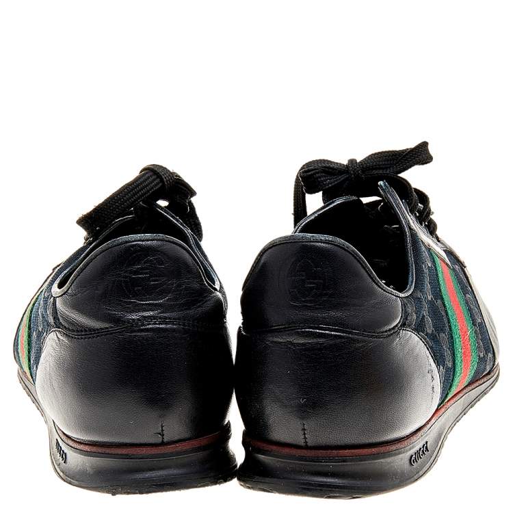 مملوكة مسبقًا Gucci Black GG Canvas and Leather Web Low Top Sneakers Size 45