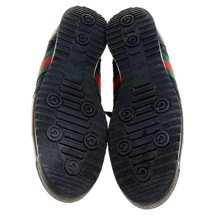 مملوكة مسبقًا Gucci Black GG Canvas and Leather Web Low Top Sneakers Size 45