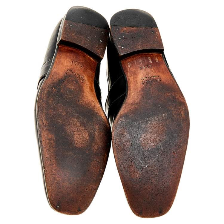 Pre Owned Gucci Black Leather Loafers Size 42.5
