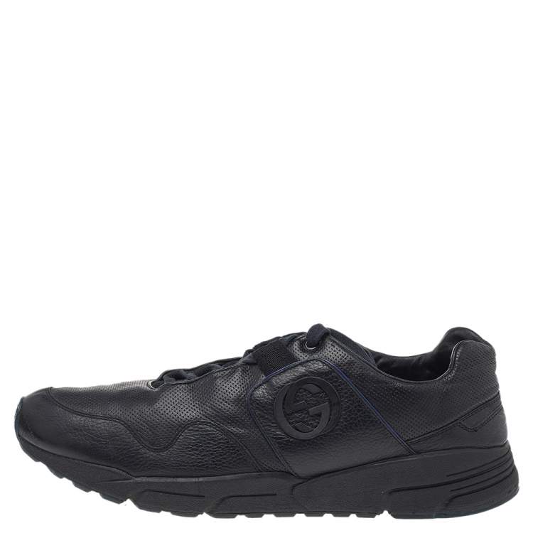 Pre Owned Gucci Black Leather GG Logo Low Top Sneakers Size 45.5