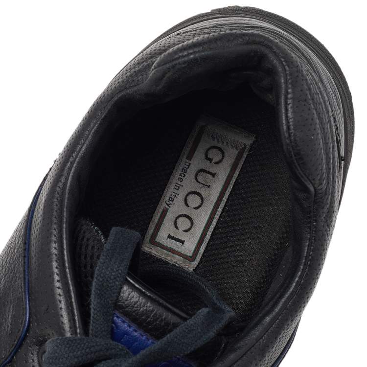 Pre Owned Gucci Black Leather GG Logo Low Top Sneakers Size 45.5