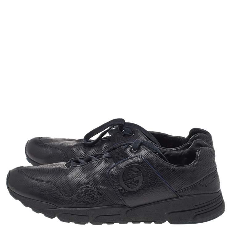 Pre Owned Gucci Black Leather GG Logo Low Top Sneakers Size 45.5