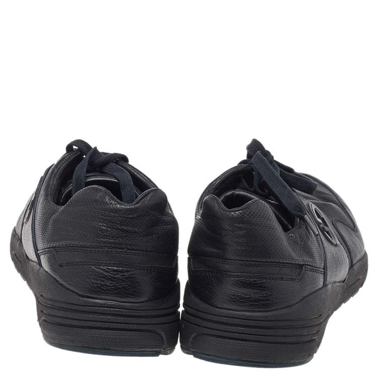 Pre Owned Gucci Black Leather GG Logo Low Top Sneakers Size 45.5