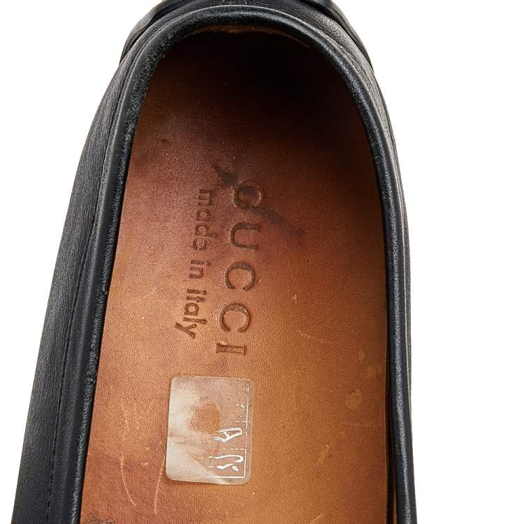 Pre Owned Gucci Black Micro Guccissima Leather Slip On Loafers Size 41.5