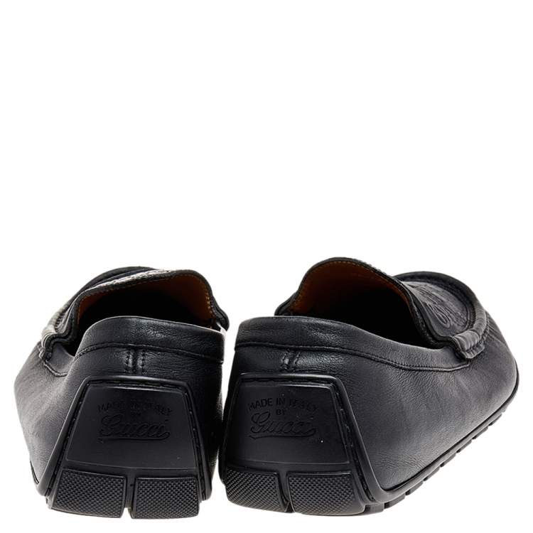 Pre Owned Gucci Black Micro Guccissima Leather Slip On Loafers Size 41.5