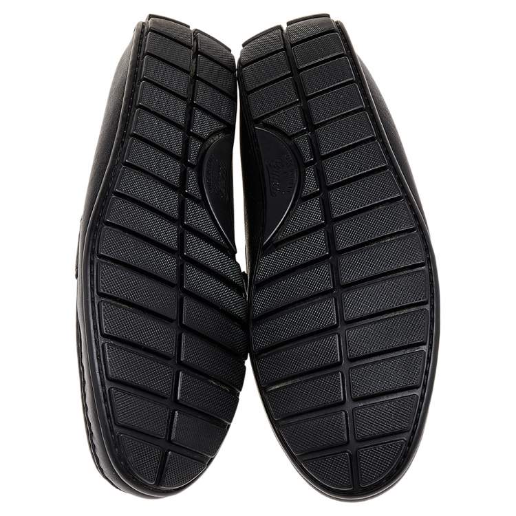 Pre Owned Gucci Black Micro Guccissima Leather Slip On Loafers Size 41.5