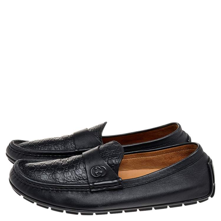 Pre Owned Gucci Black Micro Guccissima Leather Slip On Loafers Size 41.5