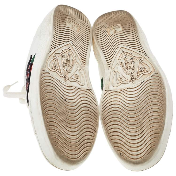 Pre Owned Gucci White Leather And Python Embossed Leather Ace Snake Embroidered Low Top Sneakers Size 41.5
