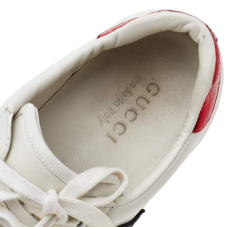 Pre Owned Gucci White Leather And Python Embossed Leather Ace Snake Embroidered Low Top Sneakers Size 41.5